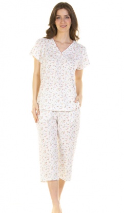 La Marquise Pleated Susan Cotton Rich Short Sleeve Capri Pyjama